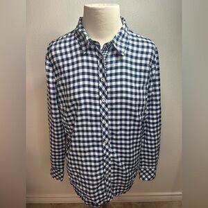 Talbots Cotton Button Front Shirt - Picnic Gingham Check - Size Large